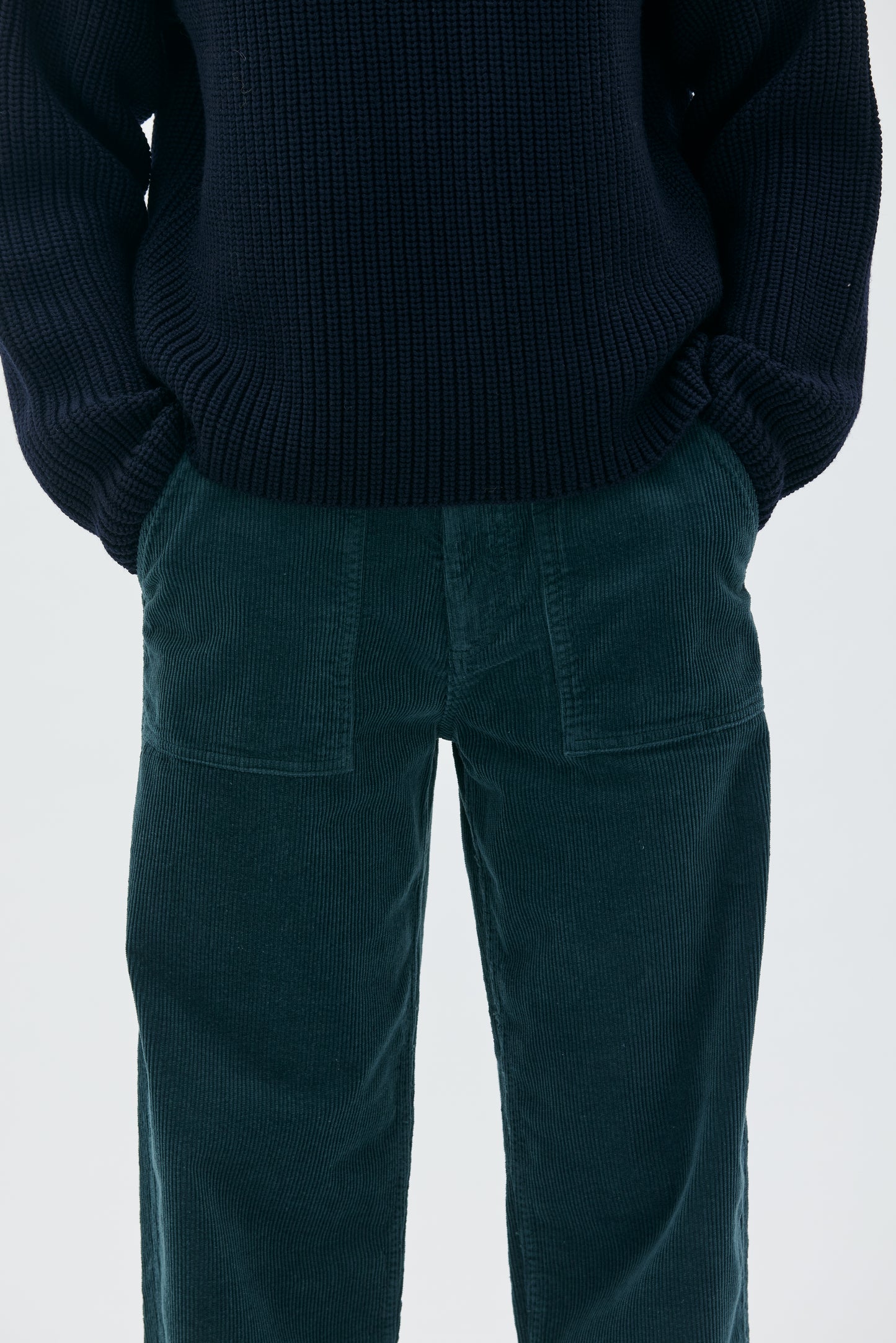 Ruth - Barrel leg cord trousers - dark bottle green