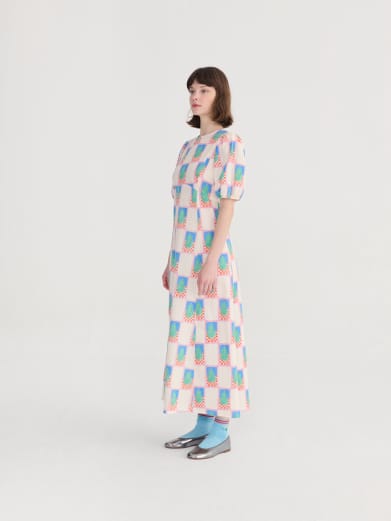 Simple Pear pattern puff sleeve dress