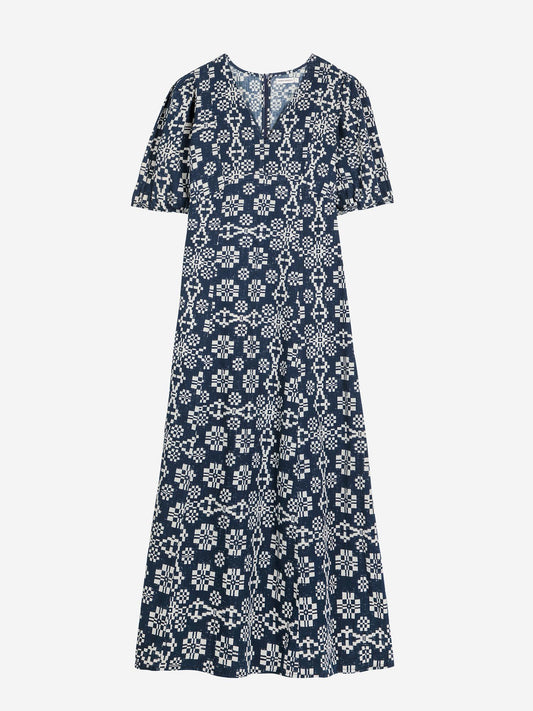 Kaleidoscope pattern evase v-neck dress