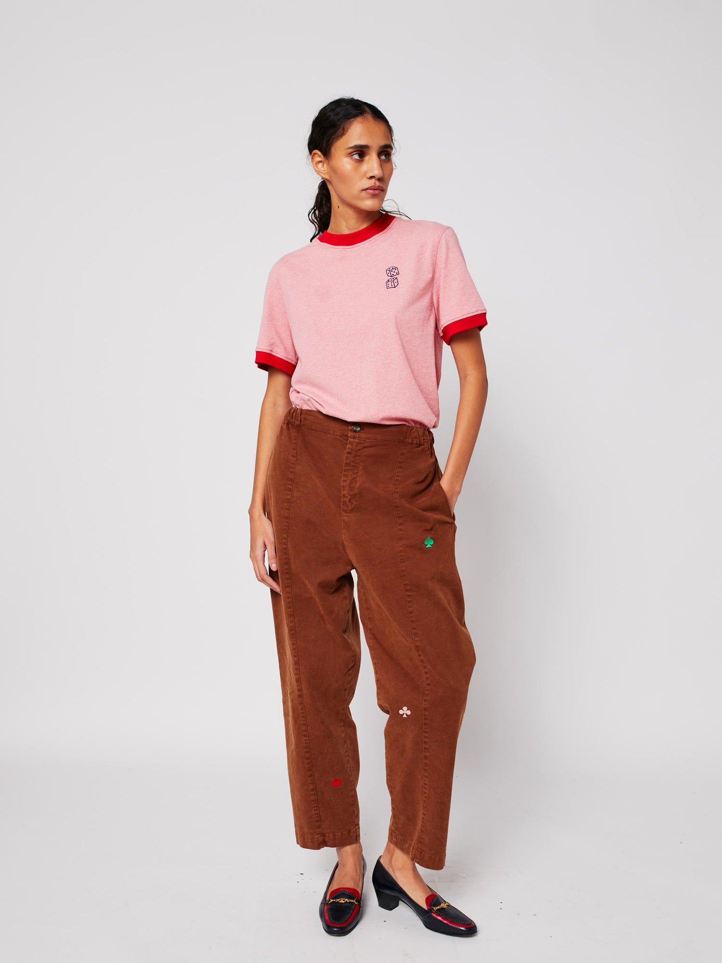 Brown embroidery cocoon pants