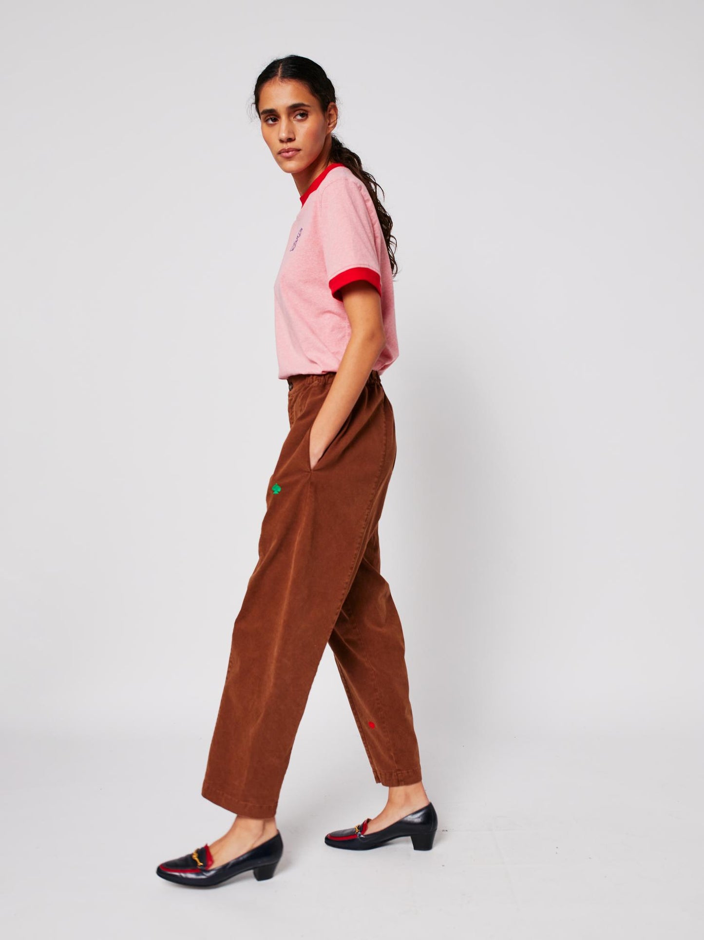 Brown embroidery cocoon pants