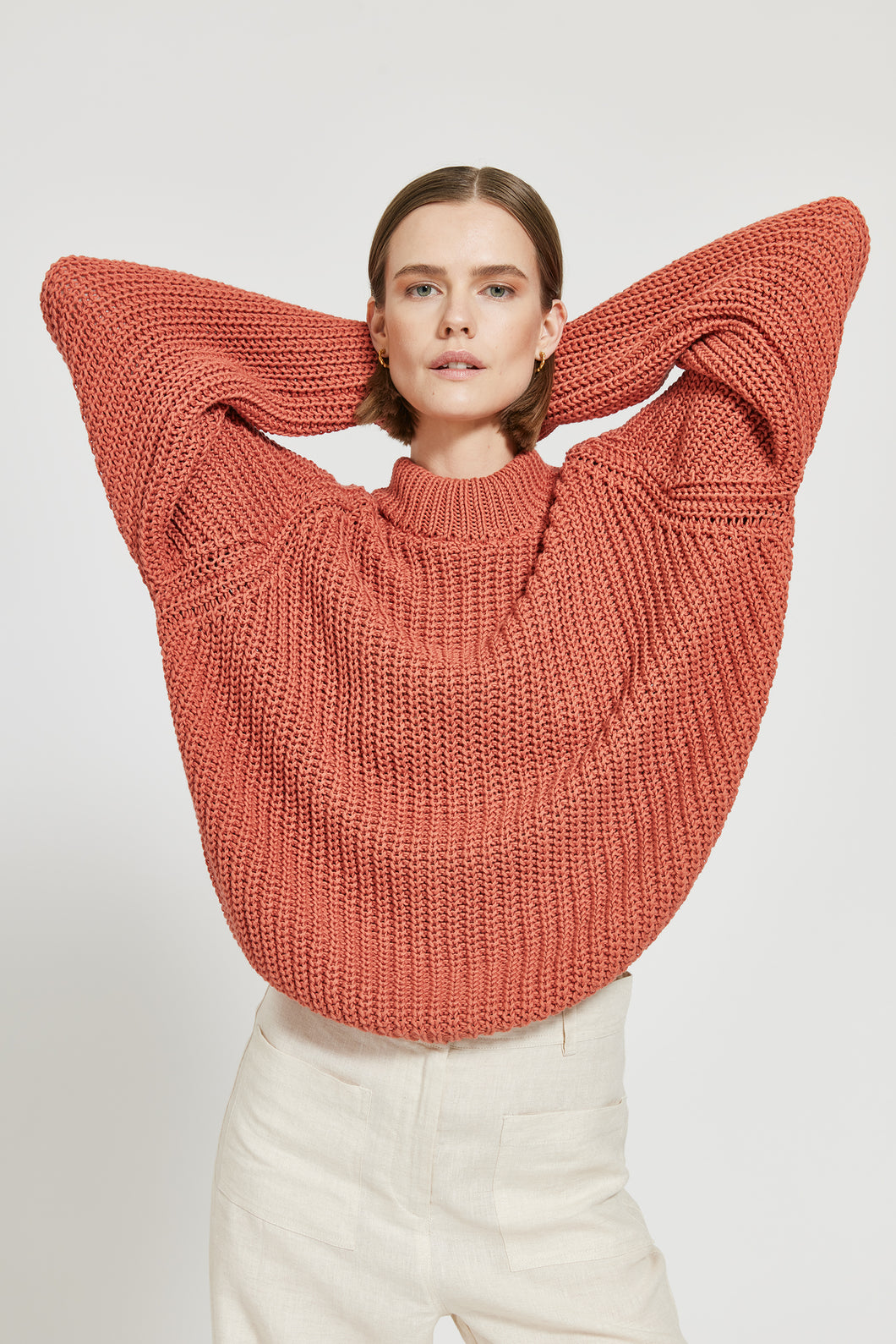 Lark - chunky cotton sweater - dusty coral
