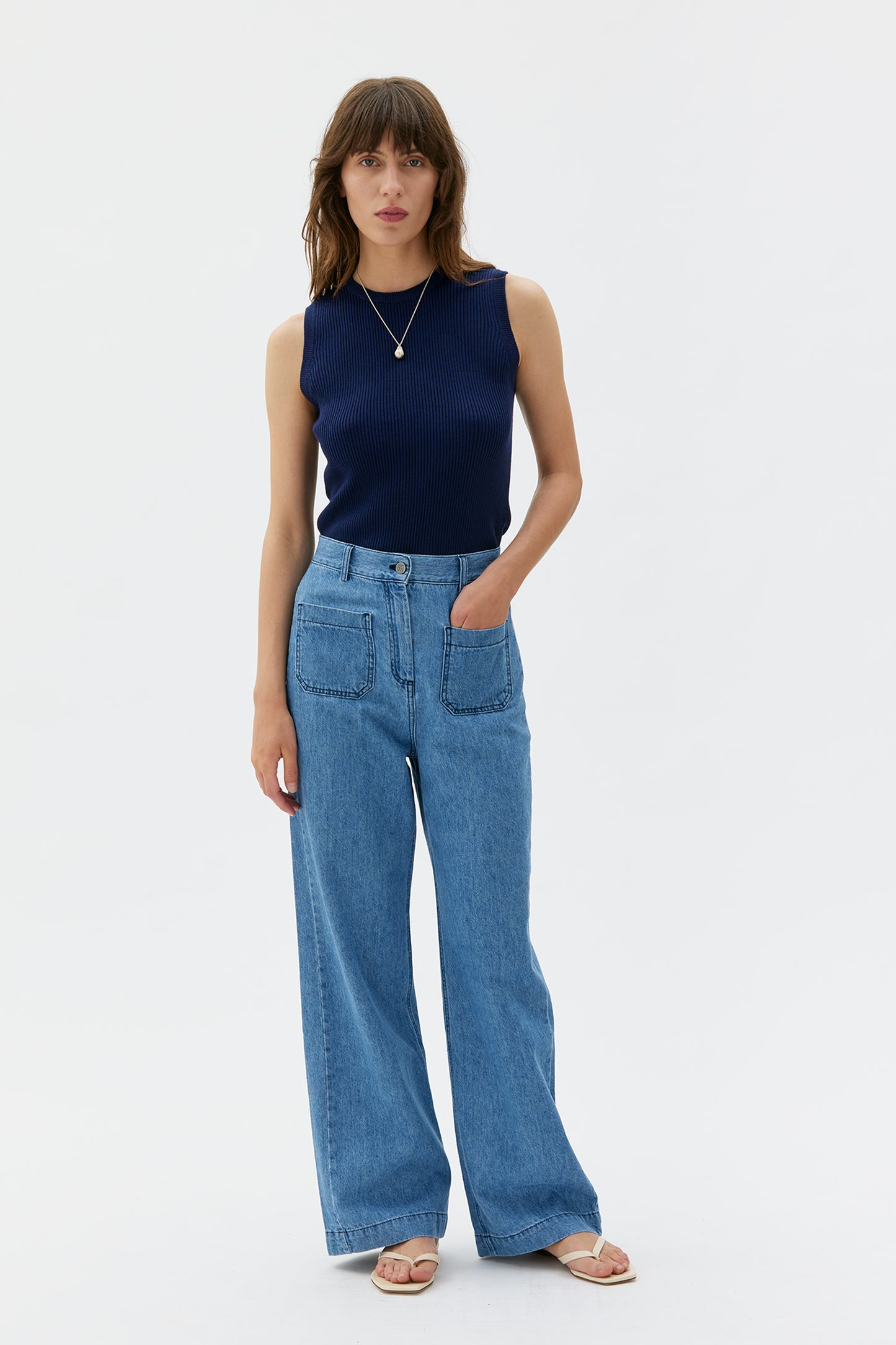 Miza - Straight long hemp organic cotton denim trousers