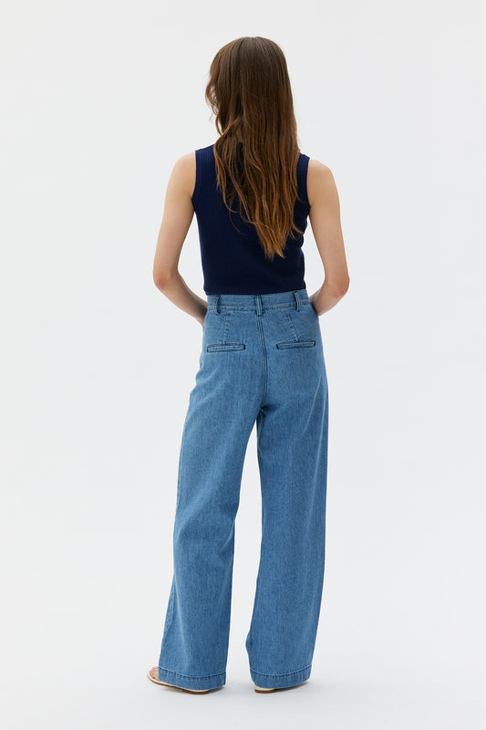 Miza - Straight long hemp organic cotton denim trousers
