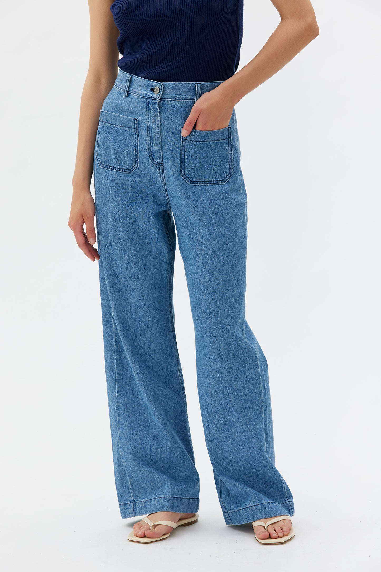 Miza - Straight long hemp organic cotton denim trousers