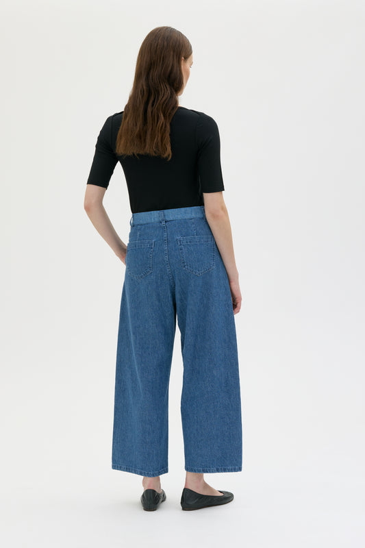 Etsu - Curved leg pleated trouser hemp organic cotton denim