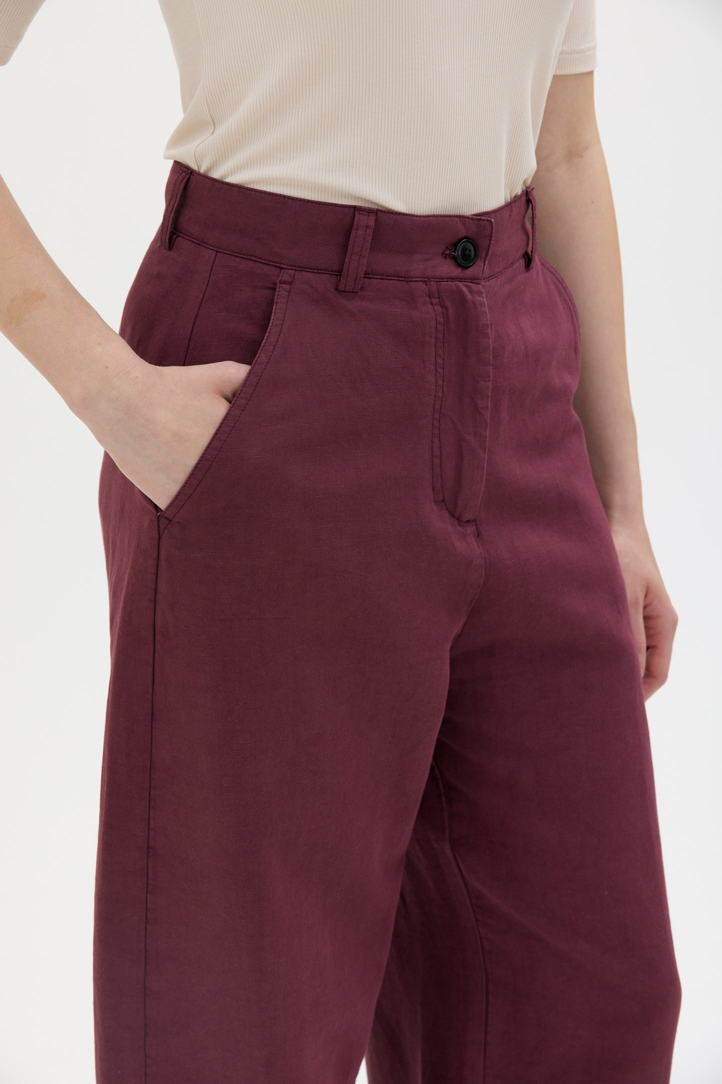 Hisa - Organic cotton linen tencel curved leg trousers