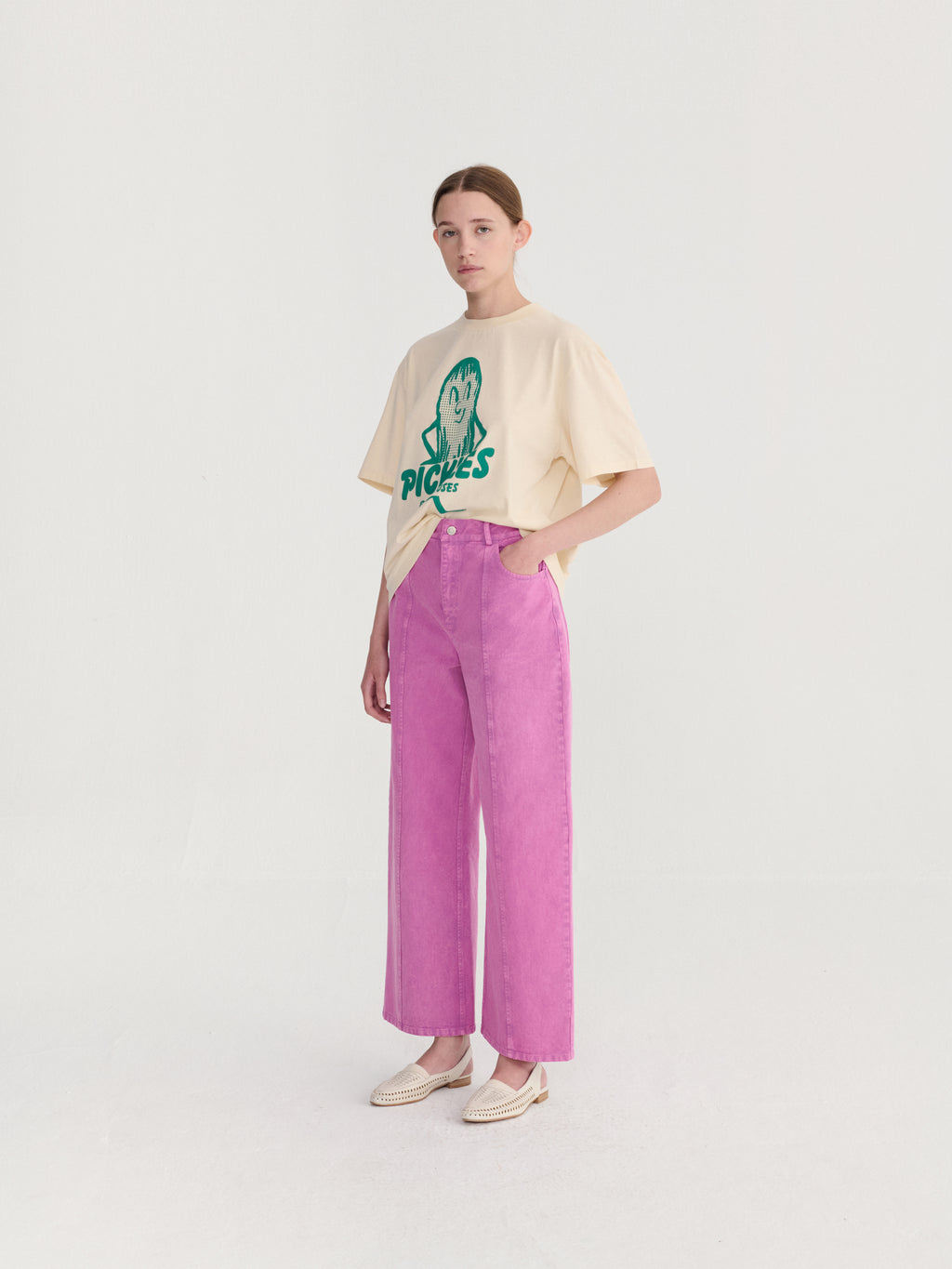 Washed twill boot cut pants