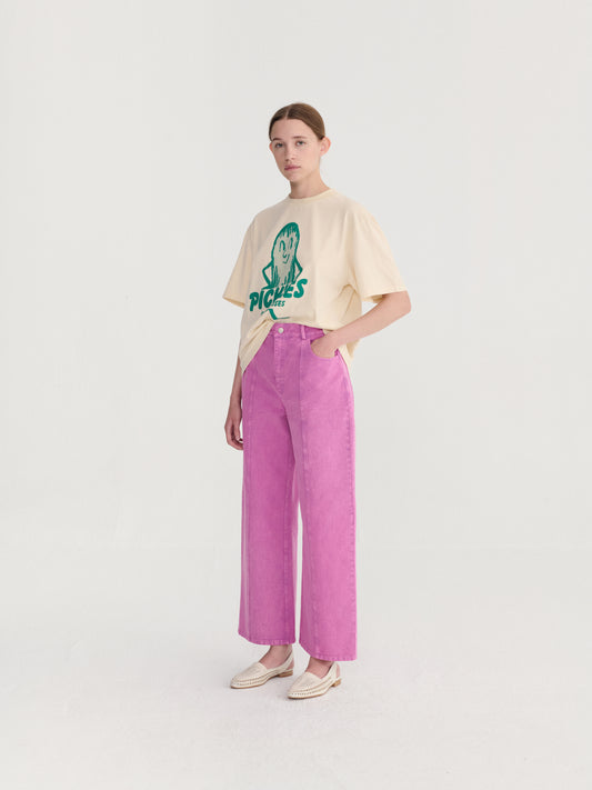 Washed twill boot cut pants