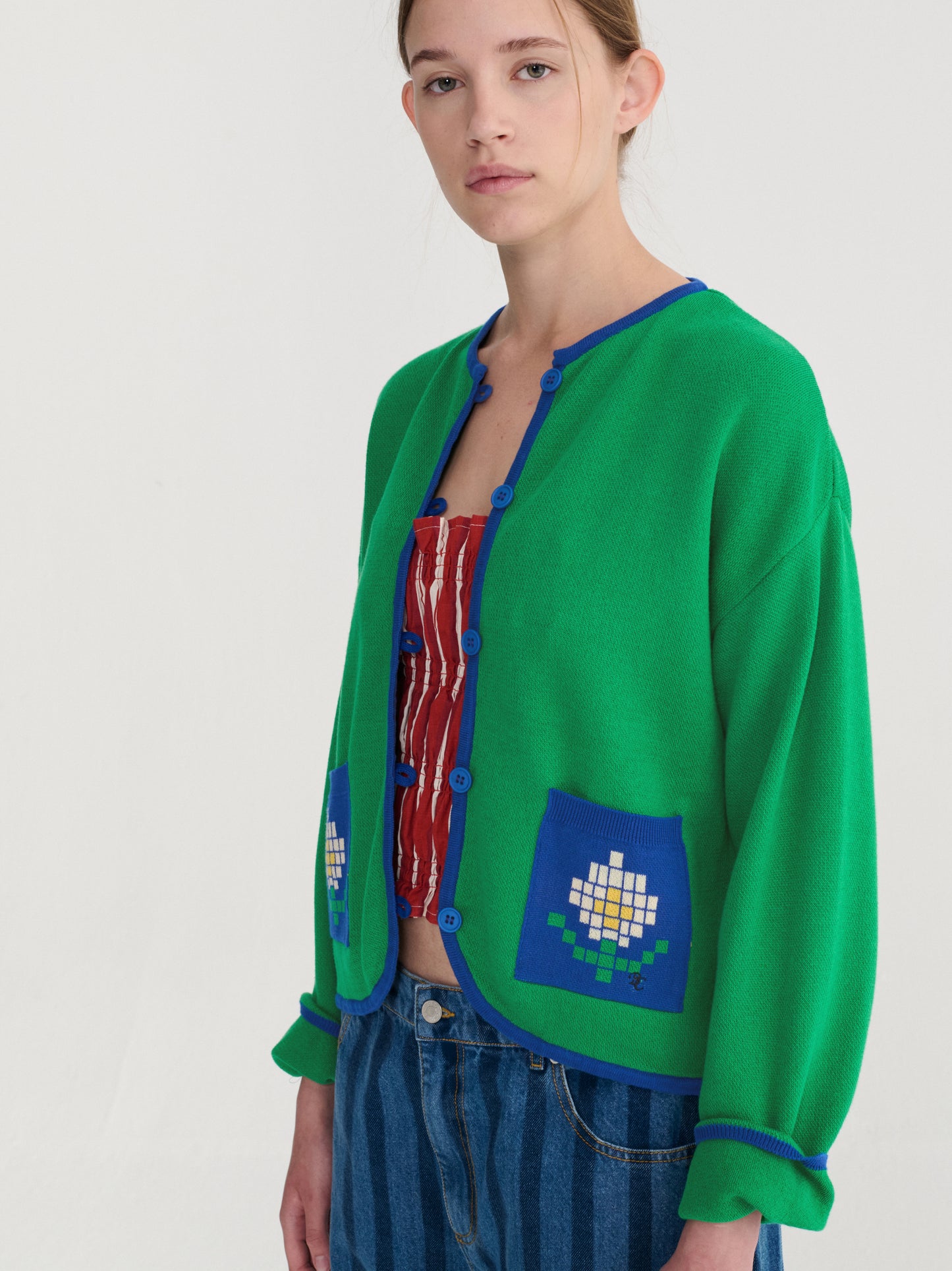 Pixel Daisy fine cotton cardigan