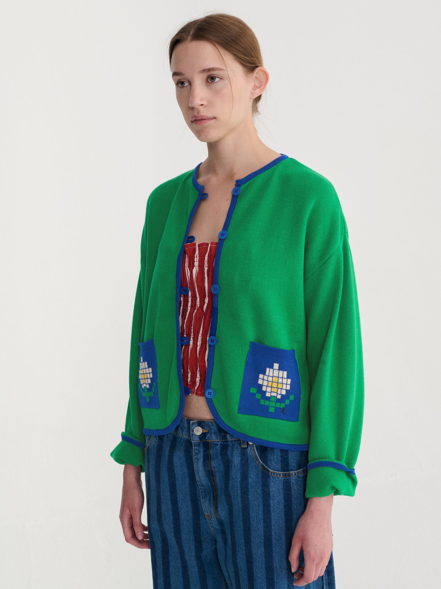 Pixel Daisy fine cotton cardigan