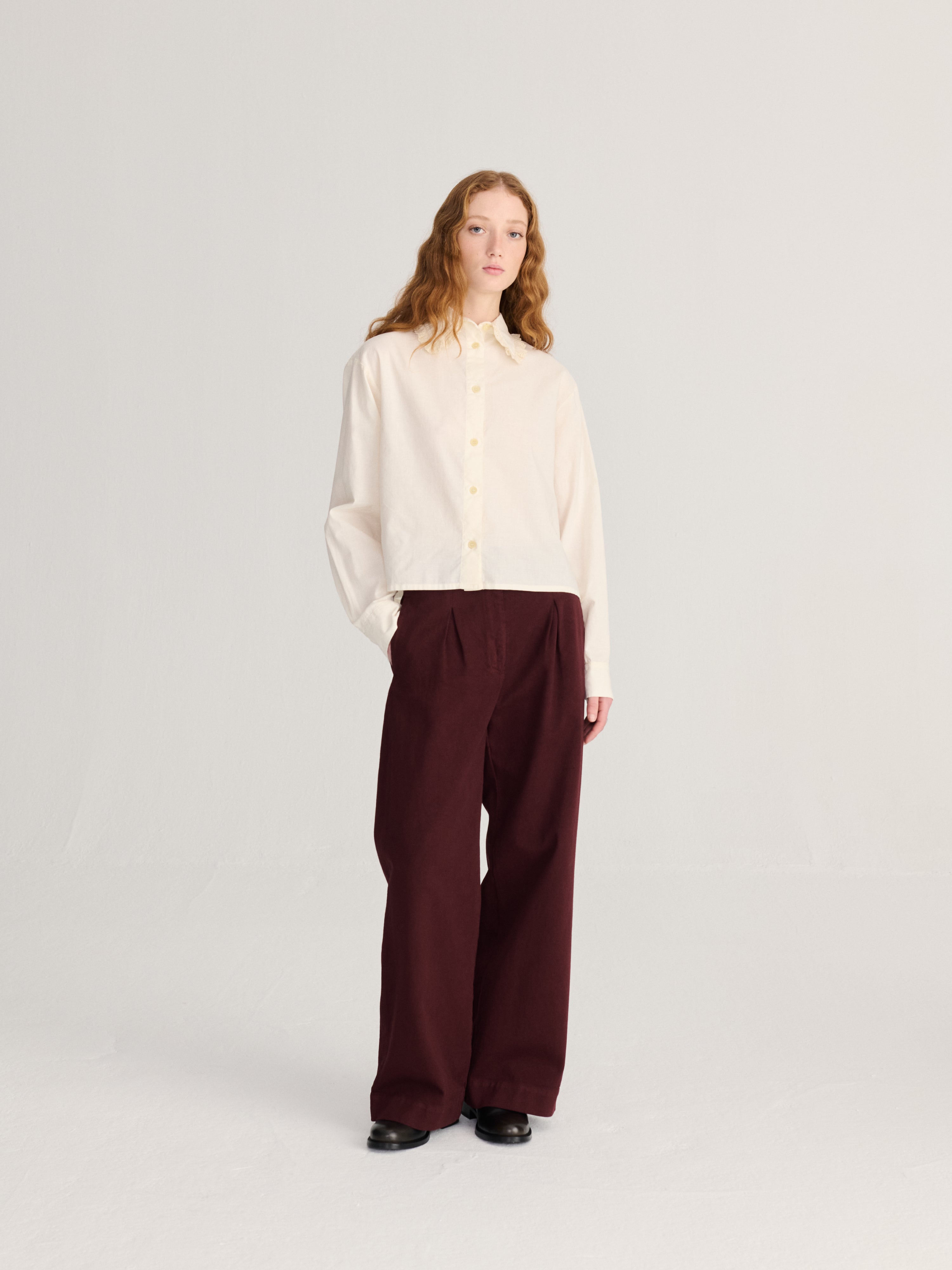 Lace ending poplin shirt