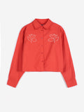 Vibrant Flower embroidery poplin shirt