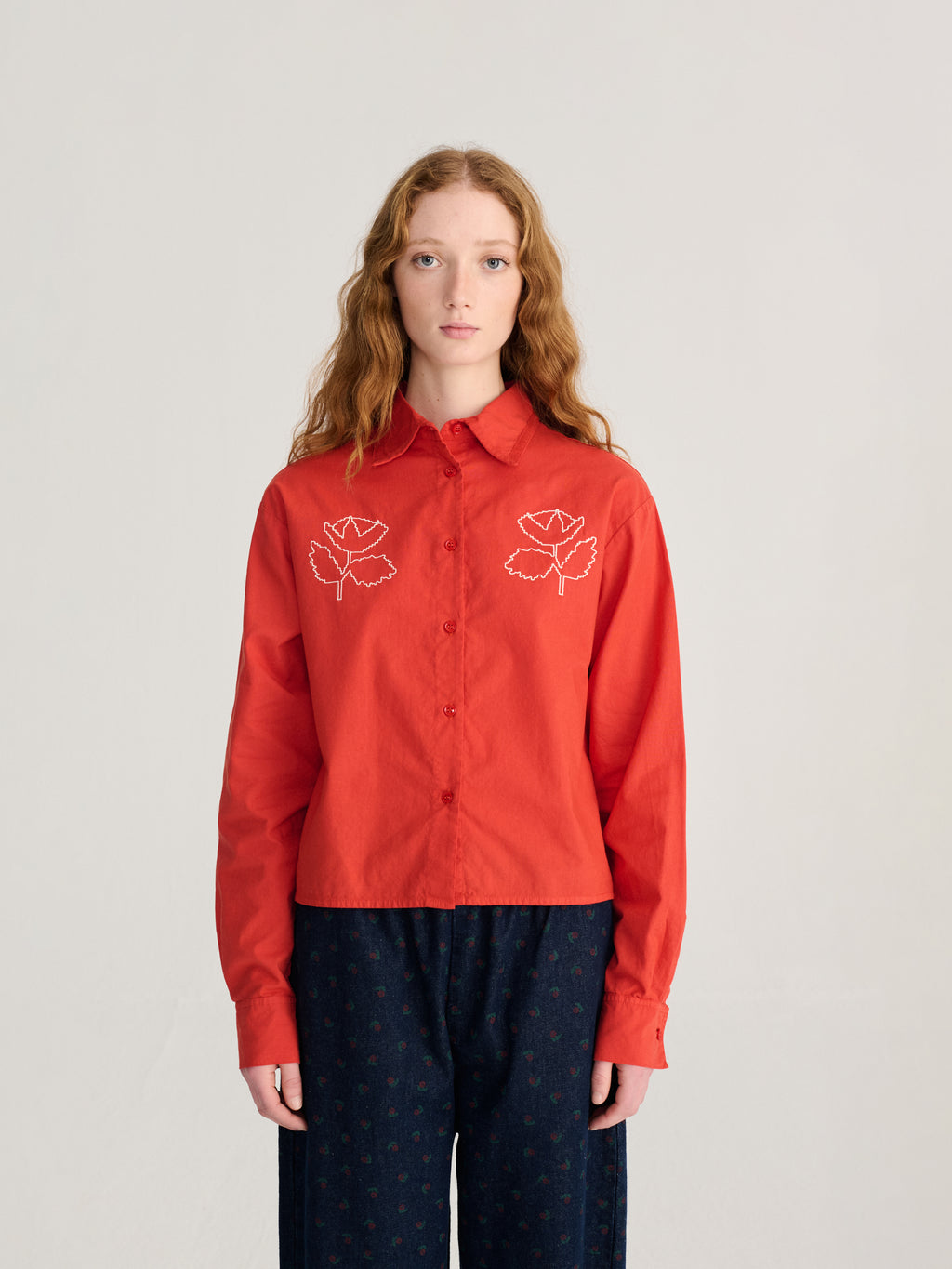 Vibrant Flower embroidery poplin shirt