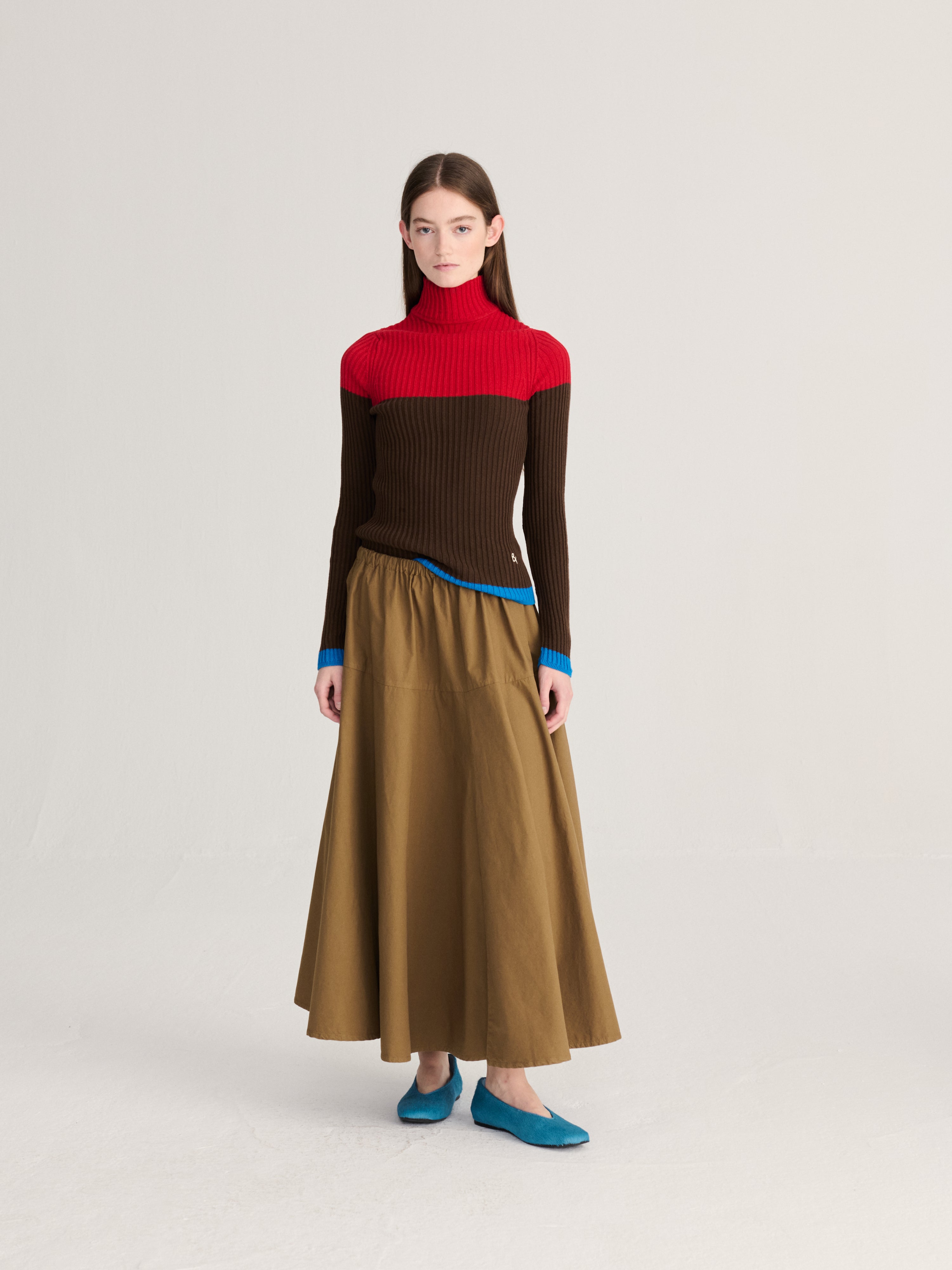 Color block cotton turtleneck jumper