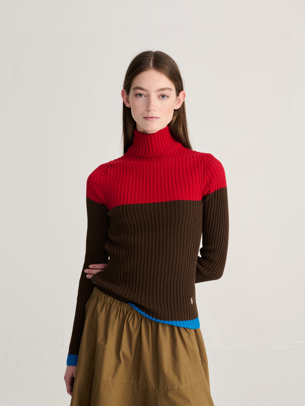 Color block cotton turtleneck jumper