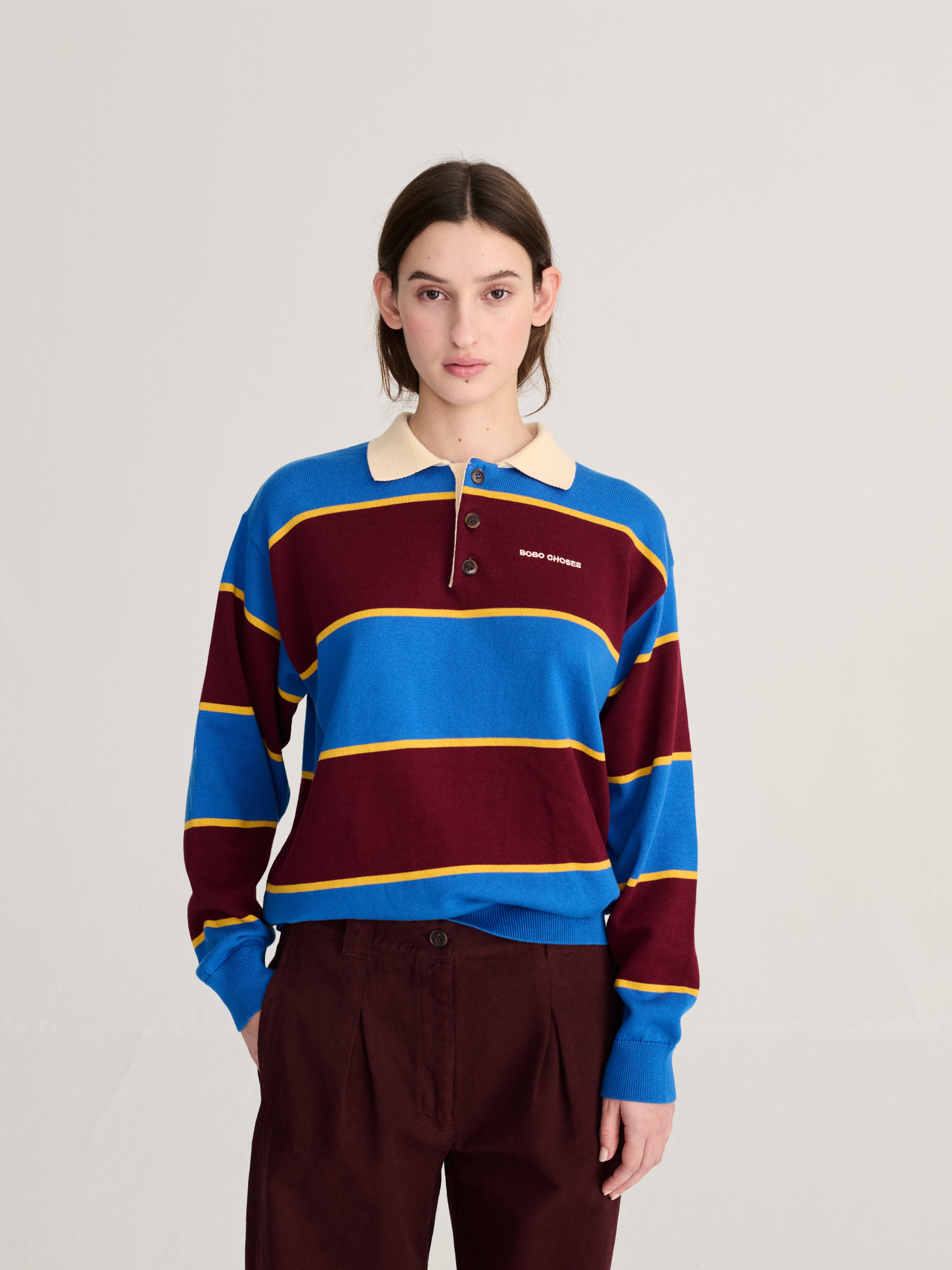Striped cotton polo jumper