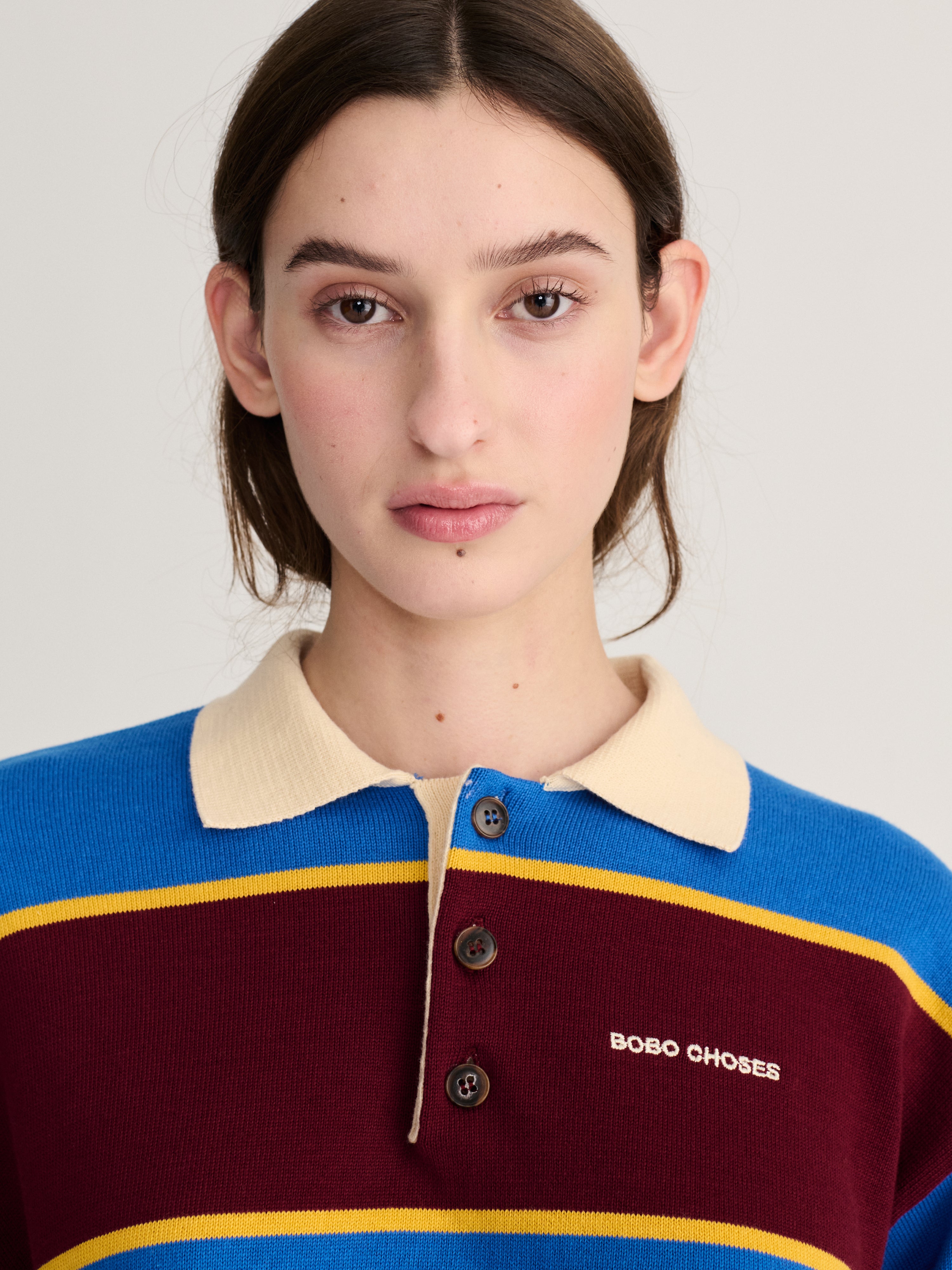 Striped cotton polo jumper