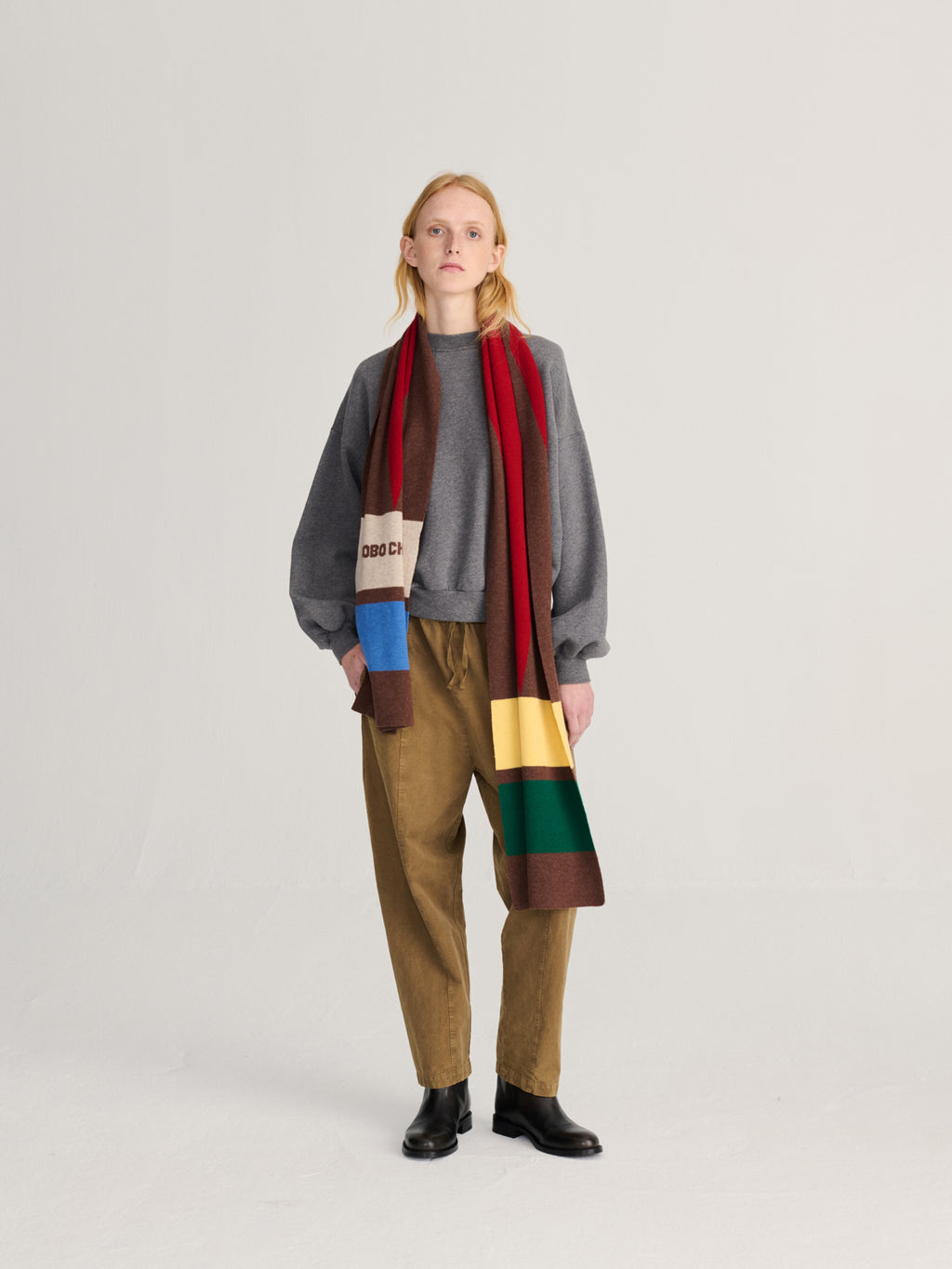 Merino wool long knitted scarf