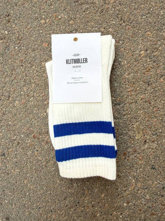 Retro cotton socks - cream/ surf blue