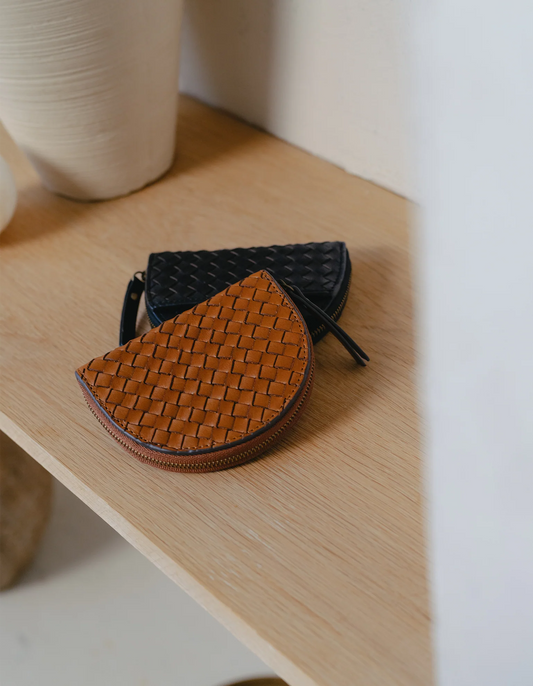 Laura Coin Purse - Cognac Woven Classic Leather