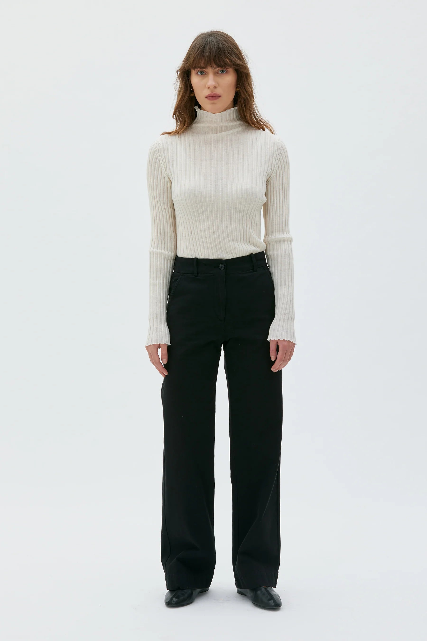 Nancy - Long recycled cotton twill trousers