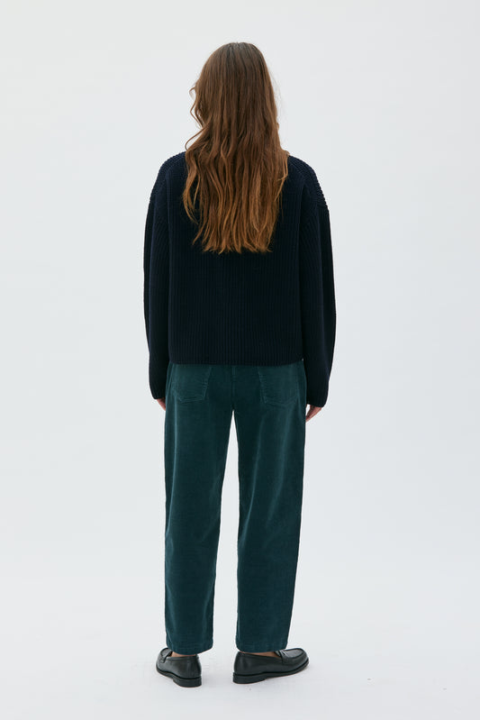 Ruth - Barrel leg cord trousers - dark bottle green