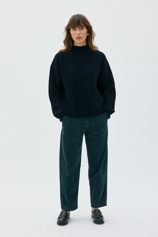 Ruth - Barrel leg cord trousers - dark bottle green