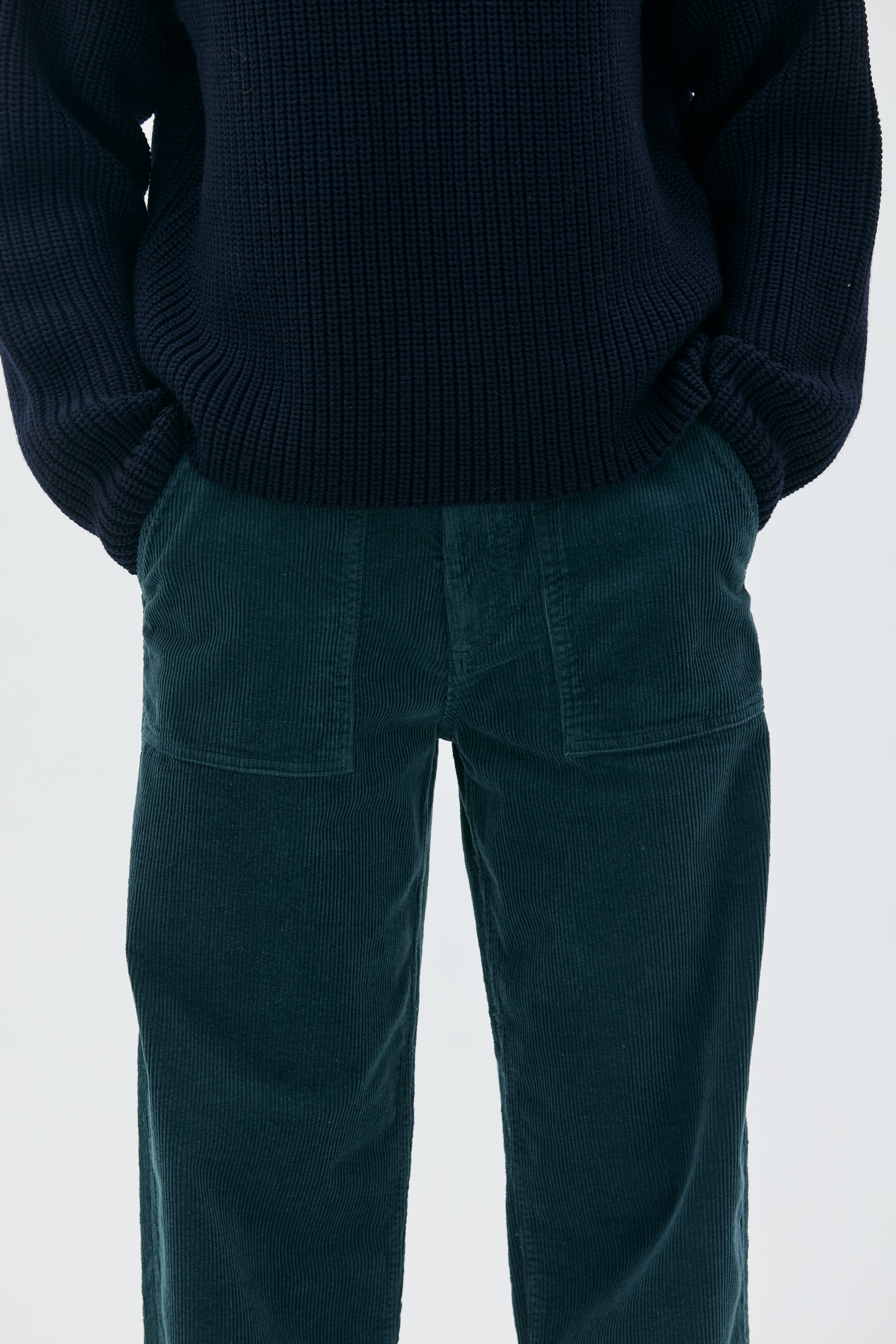 Ruth - Barrel leg cord trousers - dark bottle green