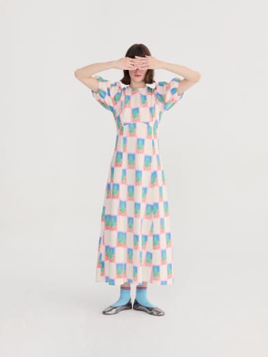 Simple Pear pattern puff sleeve dress