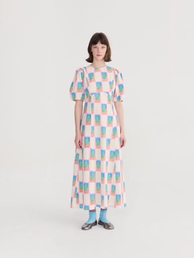 Simple Pear pattern puff sleeve dress
