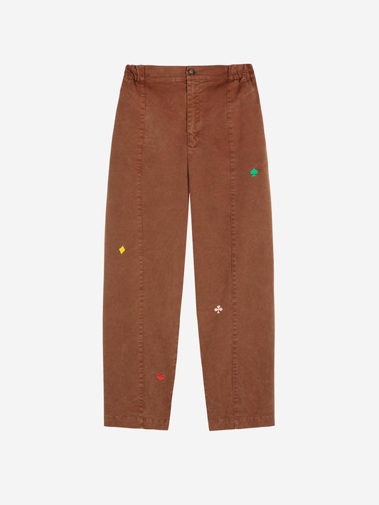 Brown embroidery cocoon pants