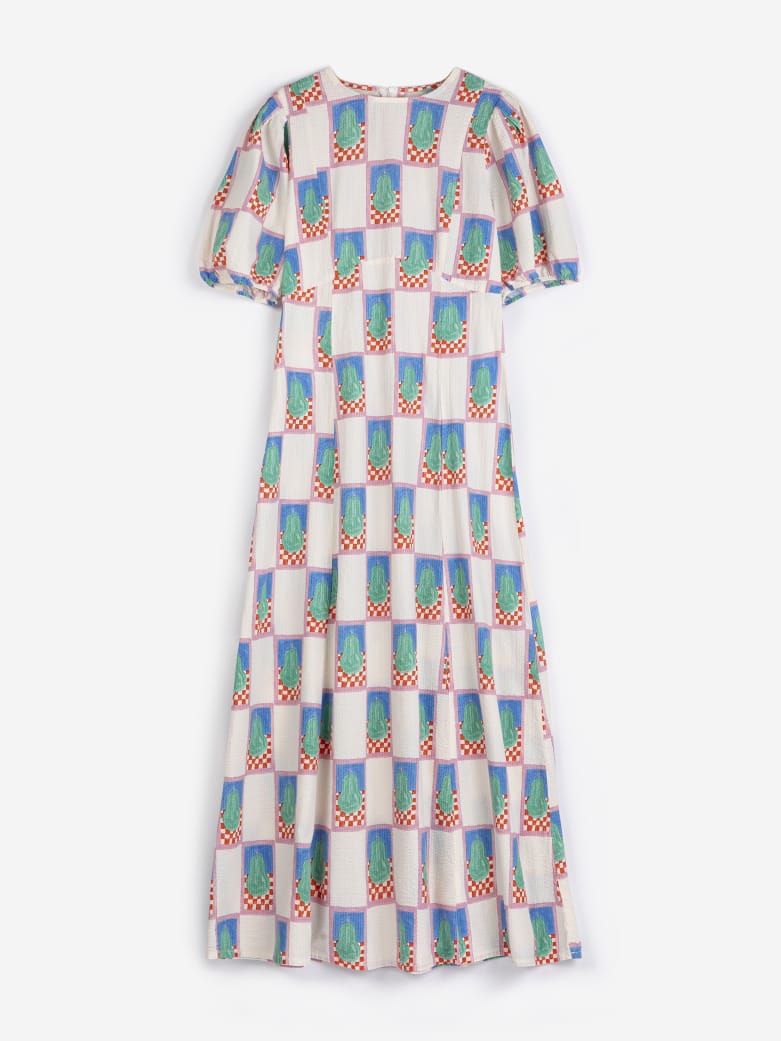Simple Pear pattern puff sleeve dress