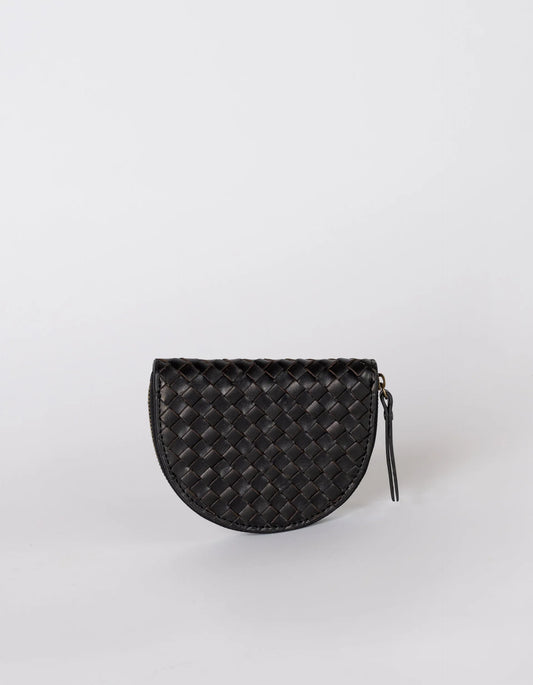 Laura Coin Purse - Black Woven Classic Leather