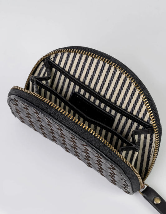 Laura Coin Purse - Black Woven Classic Leather