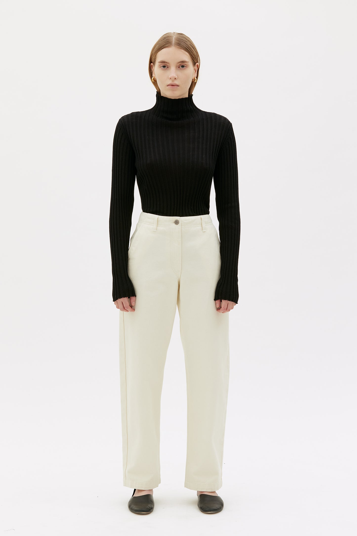 Arvi - ribbed fine wool mock neck top