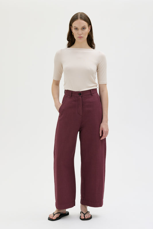 Hisa - Organic cotton linen tencel curved leg trousers