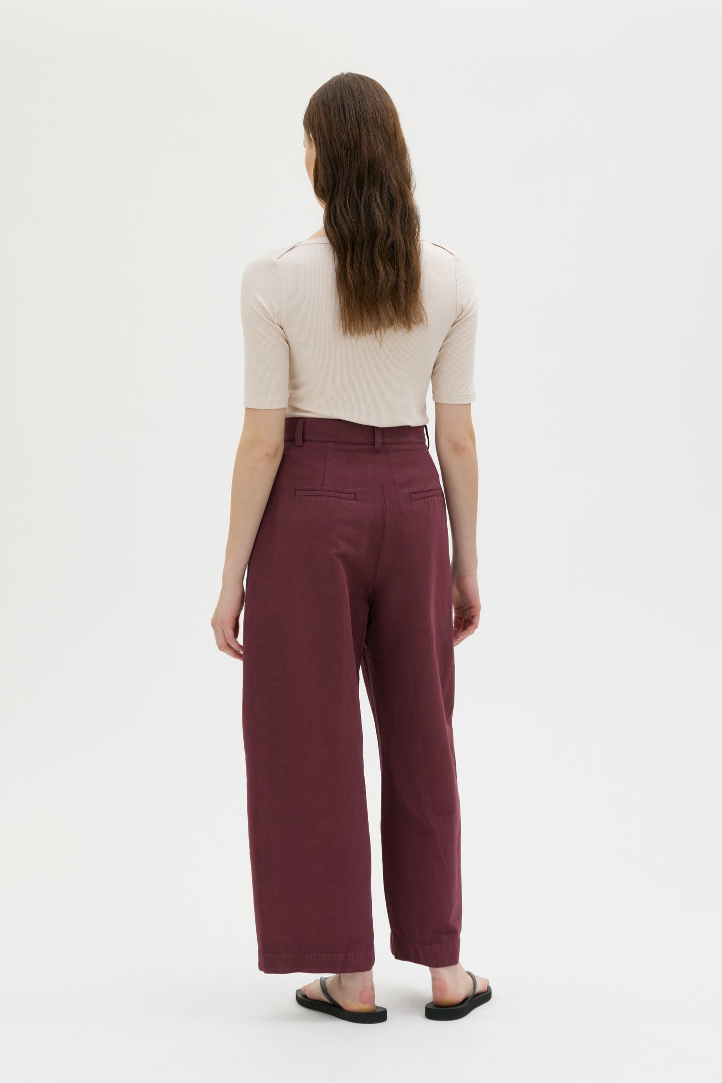 Hisa - Organic cotton linen tencel curved leg trousers