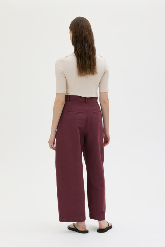 Hisa - Organic cotton linen tencel curved leg trousers