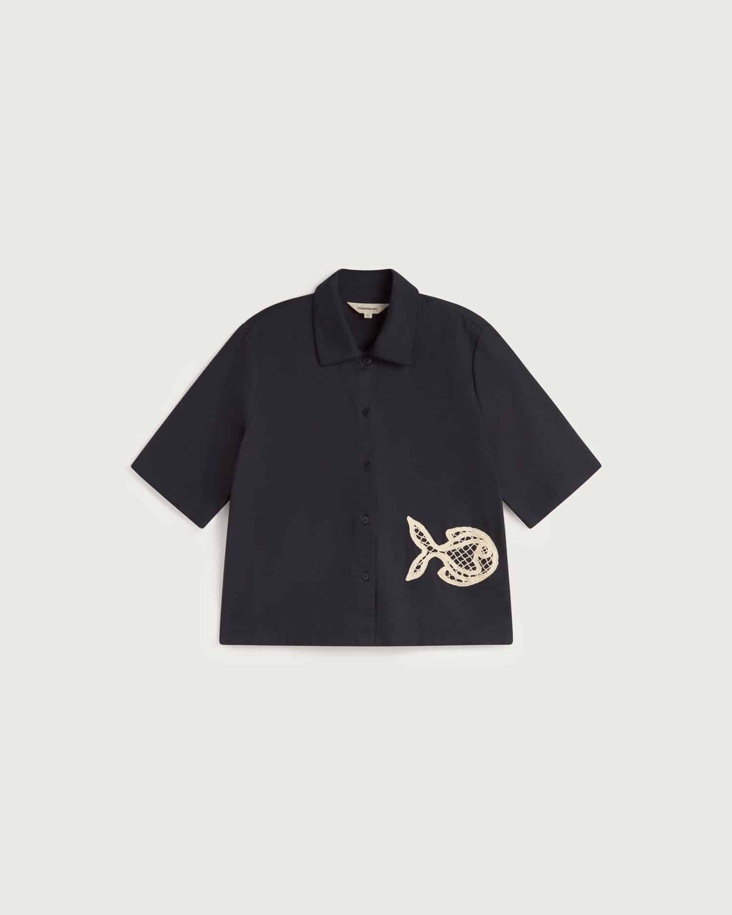Navy fish patch ane blouse