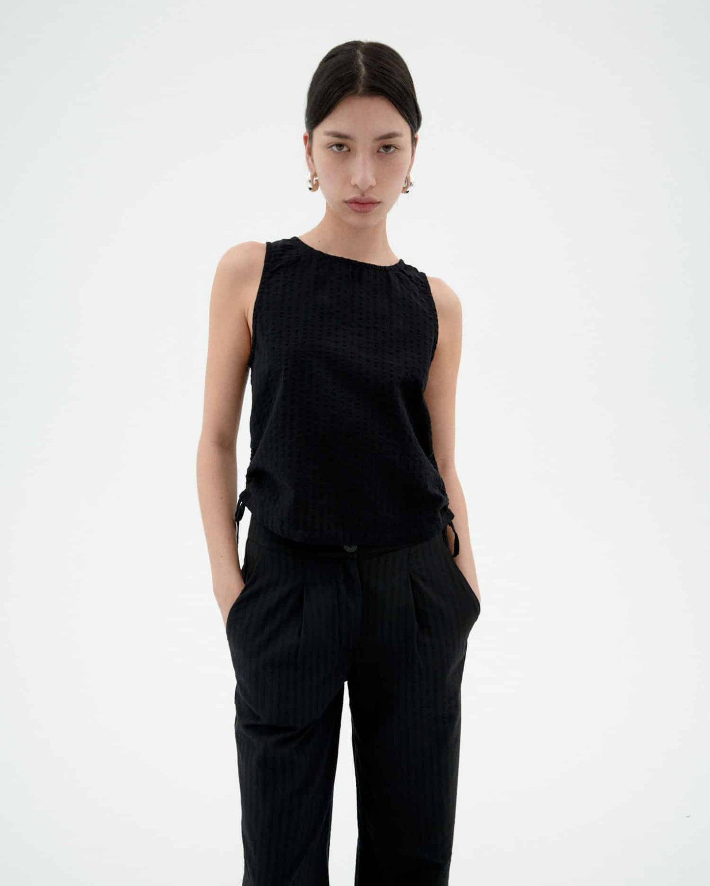 Black seersucker florence top