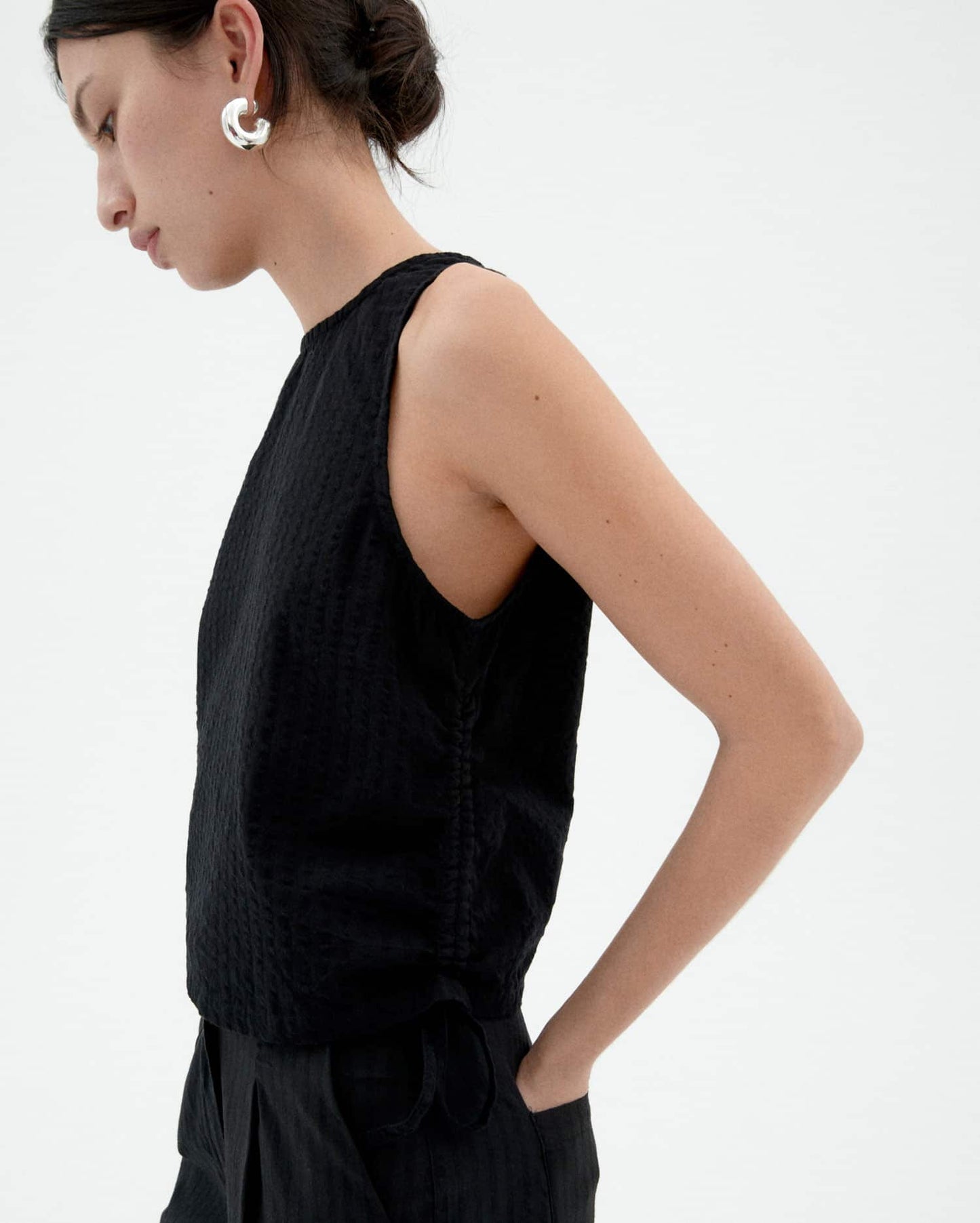 Black seersucker florence top